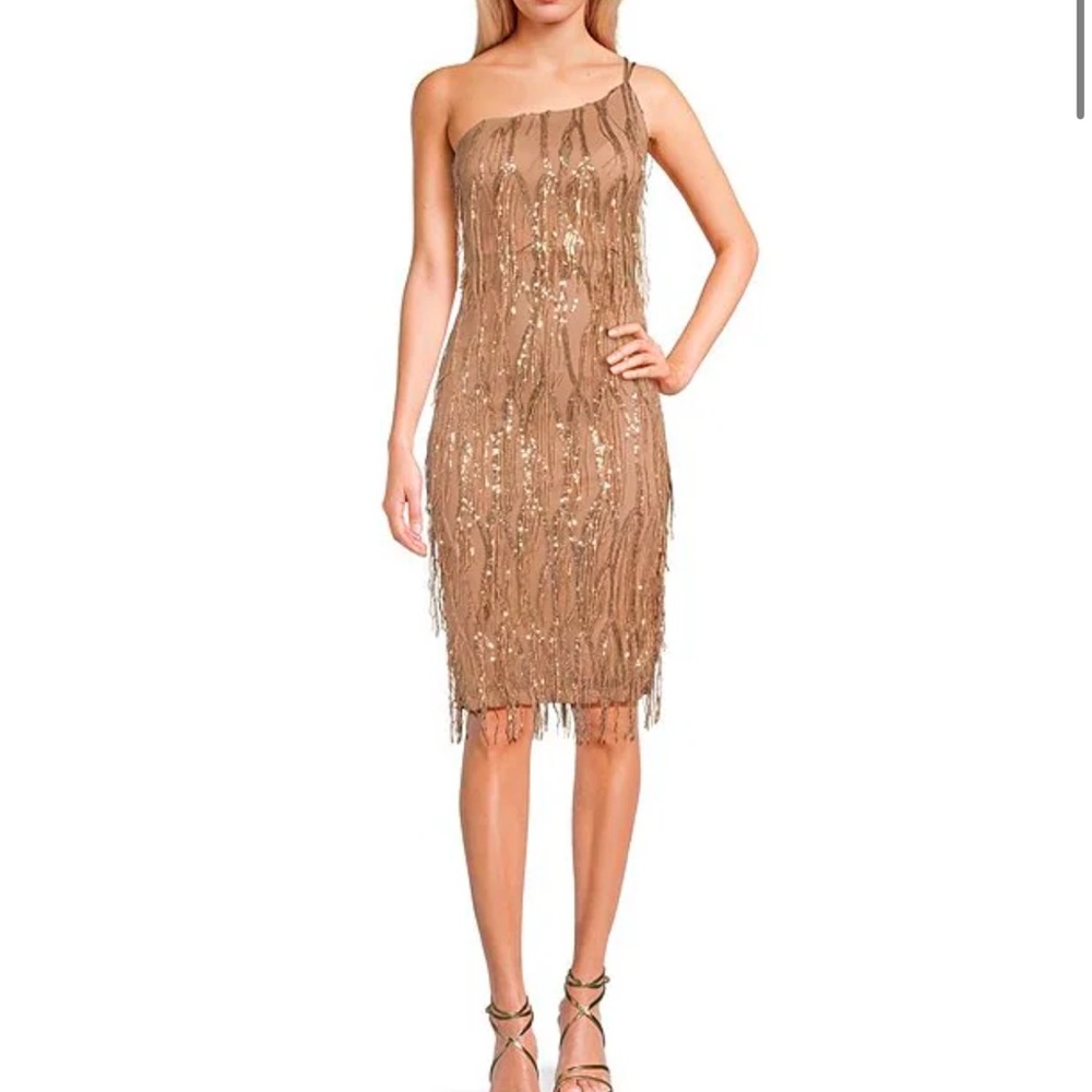 Honey and Rosie Fringe Sequin One Shoulder Bodycon Midi Dress